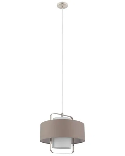 Eglo Fontao 1 Light Pendant With Matte Nickel Finish & Taupe With White Interior Shade Surrounding A