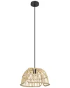 Eglo Glyneath 1 Light Pendant With Black Finish & Natural Wood Shade