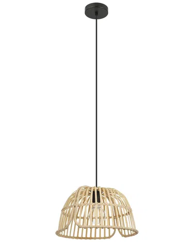 Eglo Glyneath 1 Light Pendant With Black Finish & Natural Wood Shade