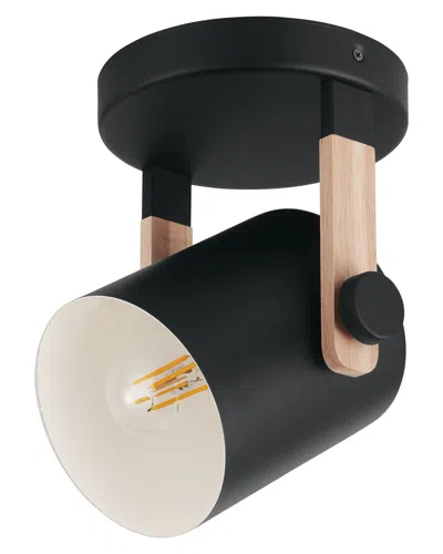 Eglo Hornwood 1 Light Ceiling Light With Black & Wood Finish & Black With White Interior Metal Shade