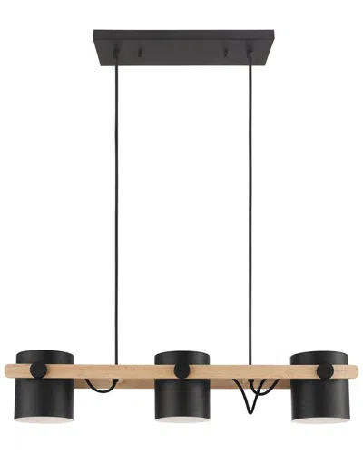Eglo Hornwood 3 Light Linear Pendant With Black & Wood Finish & Metal Black Shades