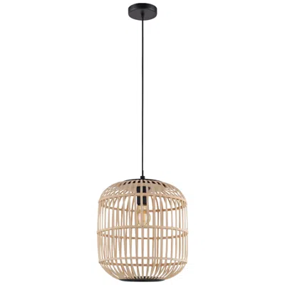 Eglo Lighting Eglo Bordesley 13 3/4" Wide Black And Natural Wood Pendant Light