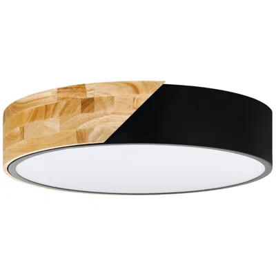 Eglo Lighting Grimaldino 16" Black Fabric Natural Wood Ceiling Light