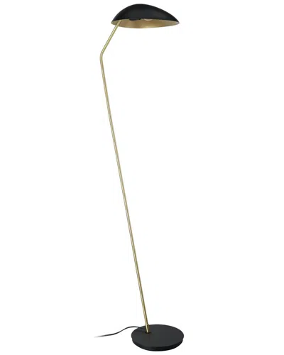Eglo Lindmoor 1 Light Floor Lamp Black Finish With Brushed Brass Accents & Black Metal Shade
