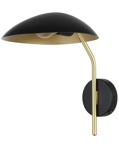 Eglo Lindmoor 1 Light Wall Light Black Finish With Brushed Brass Accents & Black Metal Shade