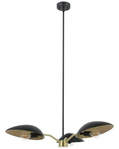 Eglo Lindmoor 3 Light Chandelier Black Finish With Brushed Brass Accents & Black Metal Shades