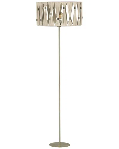 Eglo Macclenny 1 Light Floor Lamp Brushed Brass Finish, Beige Shade With Brushed Brass Accents