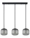 Eglo Mantunalle 1 3 Light Linear Pendant With Black Finish & Chrome Smoked Glass Shades