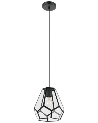 EGLO EGLO MARDYKE 1 LIGHT PENDANT WITH BLACK FINISH & CLEAR GEOMETRIC GLASS SHADE WITH BLACK ACCENTS