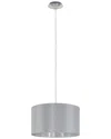 Eglo Maserlo 1 Light Pendant With Satin Nickel Finish & Grey & Silver Fabric Shade