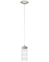 Eglo Olvero 1 Light Integrated Led Mini Pendant With Satin Nickel Finish & White With Clear Stripes