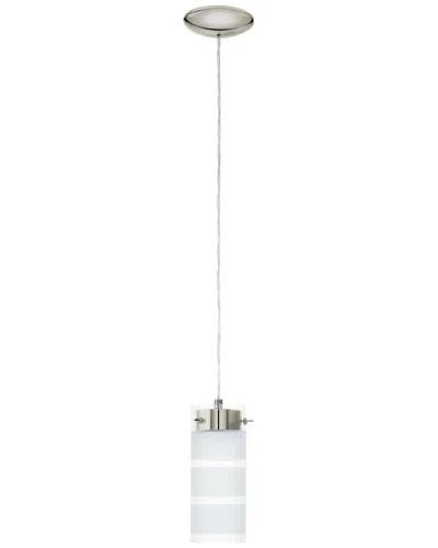 EGLO EGLO OLVERO 1 LIGHT INTEGRATED LED MINI PENDANT WITH SATIN NICKEL FINISH & WHITE WITH CLEAR STRIPES 