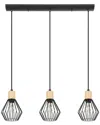 Eglo Palmorla 3 Light Linear Pendant With Black Finish & Open Frame Black Shades With Wood Accents