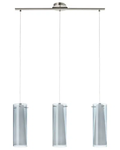 Eglo Pinto Nero 3 Light Linear Pendant With Matte Nickel Finish & White Glass Surrounded By Smoked G