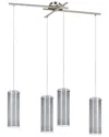 Eglo Pinto Nero 4 Light Linear Pendant With Matte Nickel Finish & White Glass Surrounded By Smoked G