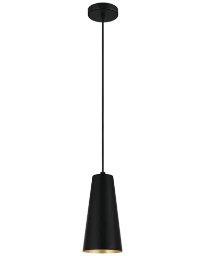 Eglo Pratella 1 Light Mini Pendant With Black Finish & Black With White Interior Metal Cone Shaped M
