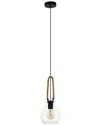 Eglo Roding 1 Light Pendant With Black Finish , Brown Roping & Clear Glass Shade