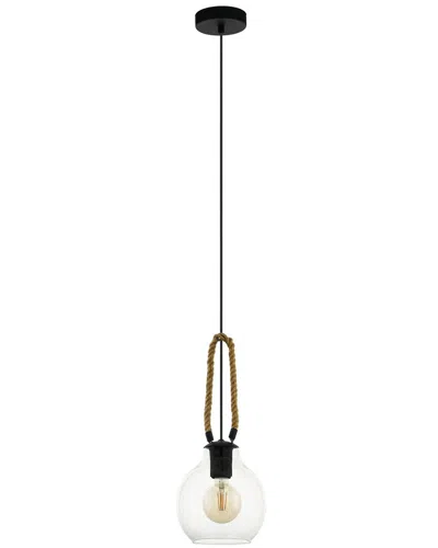 Eglo Roding 1 Light Pendant With Black Finish , Brown Roping & Clear Glass Shade