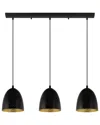 Eglo Safi 3 Light Linear Pendant With Matte Black Finish & Matte Black & Gold Metal Shades
