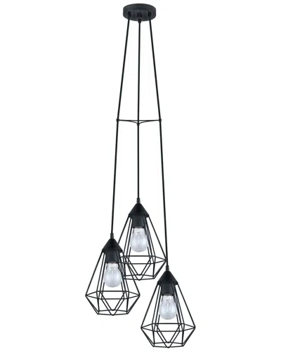 Eglo Tarbes 3 Light Light Staircase Pendant With Black Finish & Black Geometric Shades