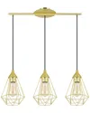 Eglo Tarbes 3 Light Linear Pendant With Brushed Brass Finish With Black Accents