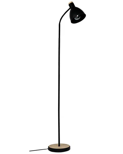 EGLO EGLO VERDAL 1 LIGHT FLOOR LAMP BLACK WITH WOOD ACCENTS & BLACK METAL SHADE