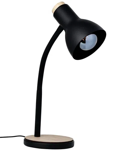 Eglo Verdal 1 Light Table Lamp Black With Wood Accents & Black Metal Shade