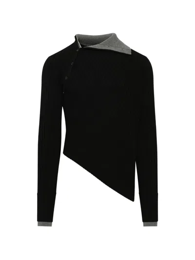 Egonlab Asymmetrical Ribbed-knit Sweater In Black