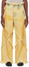 Egonlab Beige Argyle Jeans In Yellow Dirty Denim