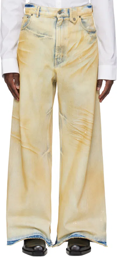 Egonlab Beige Baggy Jeans In Yellow Dirty Denim