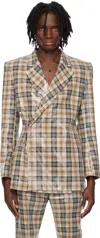 Egonlab Beige Egonic Double Breasted Blazer In Tartan Sequins