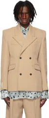 Egonlab Beige Fitted Double Breasted Blazer In Tailoring Nude Wool