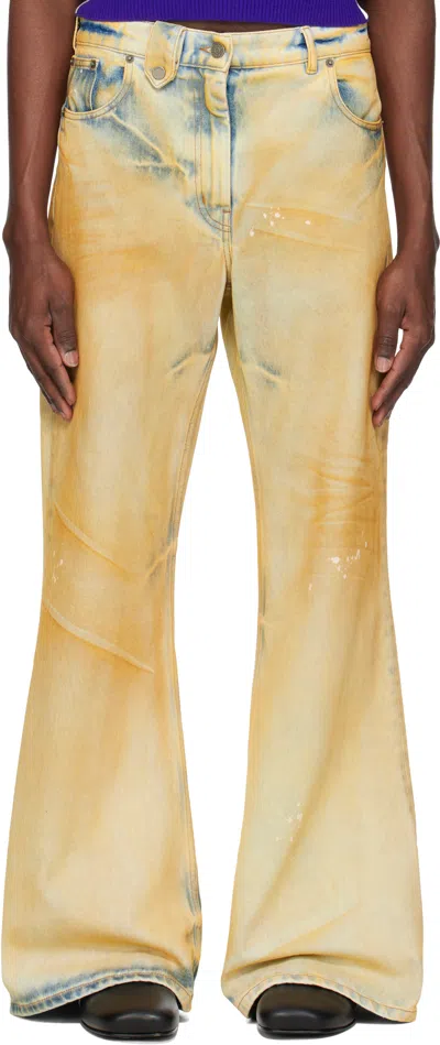 Egonlab Beige Samy Jeans In Yellow Dirty Denim