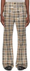 Egonlab Beige Samy Trousers In Tartan Sequin