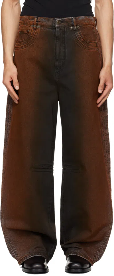 Egonlab Black & Orange Overscaled Jeans In Brown