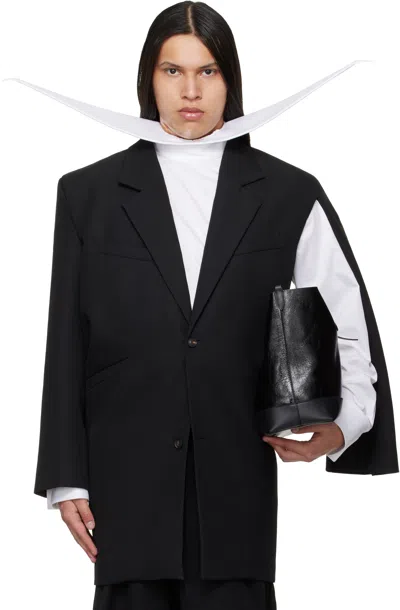 Egonlab Curved Vent Single-breasted Wool Suit Jacket In Black