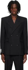 Egonlab Black Fitted Double Breasted Blazer In Tailoring Black Wool