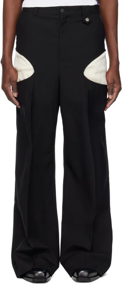 Egonlab Black Openwork Trousers In Tailoring Black Wool
