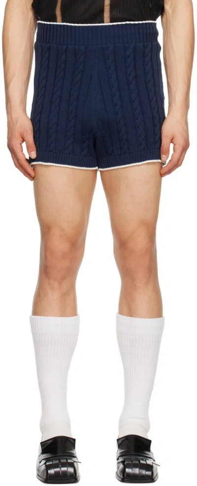 Egonlab Cotton Knit Bunny Shorts In Blue Knit Bunny