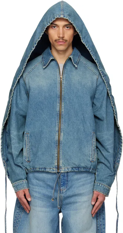 Egonlab Blue Convertible Hooded Denim Jacket