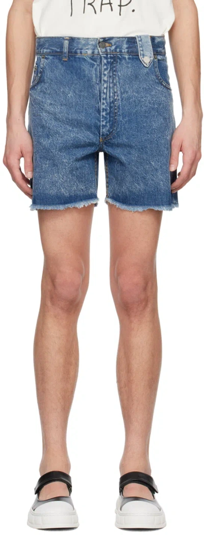 Egonlab Blue Five-pocket Denim Shorts In Blue Acid Washed