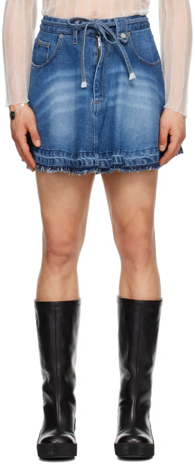 Egonlab Blue Flared Denim Miniskirt In Dark Stonewashed Den