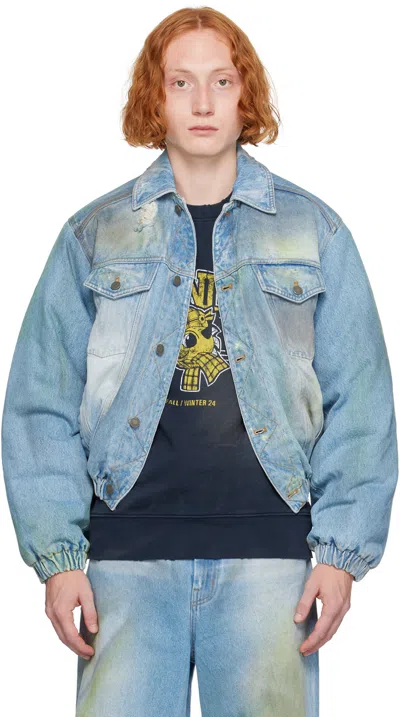 Egonlab Blue Padded Denim Bomber Jacket