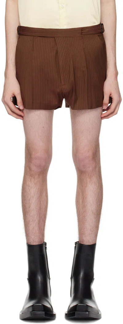 Egonlab Brown Double Buckle Shorts In Brown Stripes