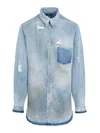 Egonlab Distressed Denim Overshirt In Blue