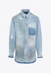 Egonlab Distressed Denim Overshirt In Blue