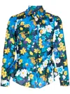 Egonlab Floral-print Peplum-hem Cotton Shirt In Blue