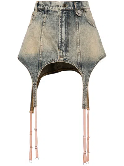 Egonlab Garter-detail Denim Mini Skirt In Blue