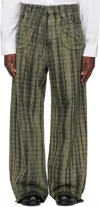 Egonlab Gray Baggy Jeans In Tartan Denim