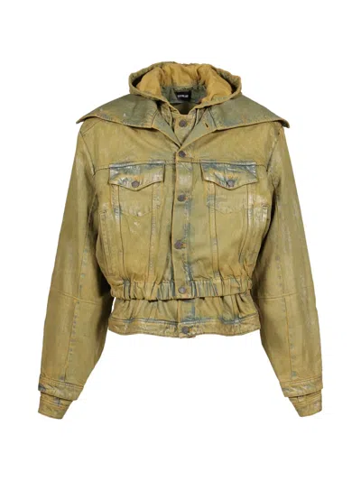 Egonlab Hooded Cropped Denim Jacket In Multi